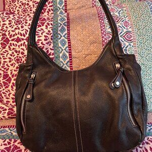 Tignanello Black Pebbled Leather Shoulder Bag Purse Hobo Handbag